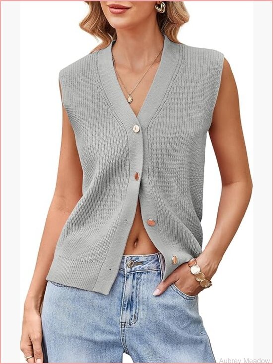 Sweaters - Sleeveless Cardigan Sweater Vest V-Neck Button Front Knit Tank Top